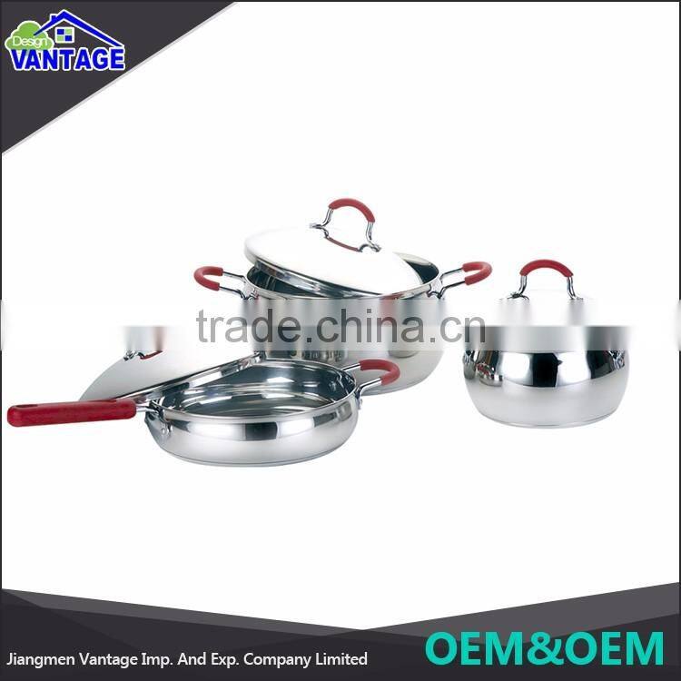 Wholesale high quality 6pcs 316l stainless steel cookware with silicone handle