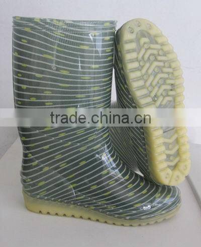 green stripe print pvc transparent gum boots