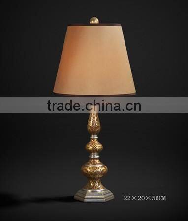 Hand Painting Antique Table Lamp With Shade, Imitated Calabash Desk Lamp, Cobalt Blue Carved Wooden Decor Lamp