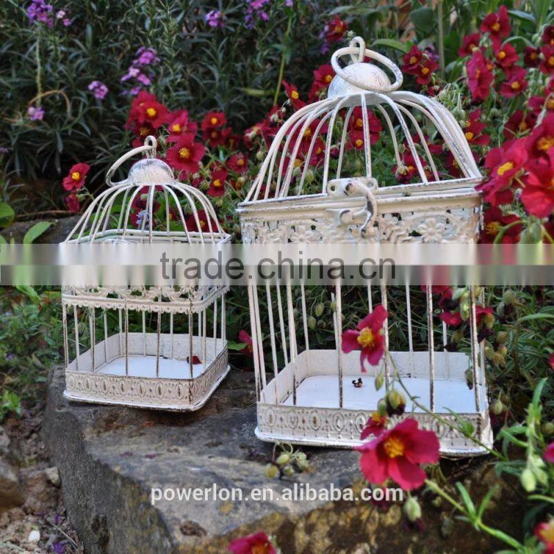 Set Of 2 Square Bird Cage Vintage Victorian Style Outdoor Indoor Garden White