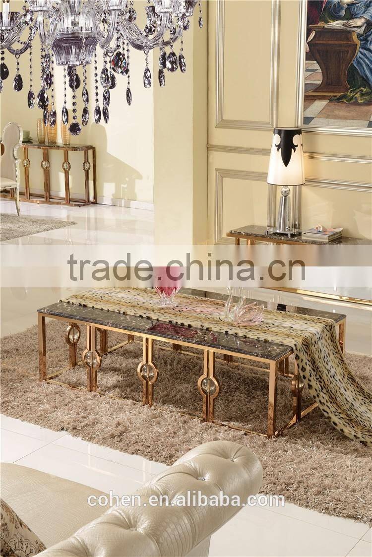High-endstainless steel golden plated marble top square center table design B818-1