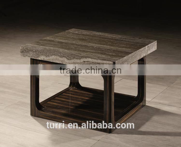 Italian Wood Fancy travertine top side table