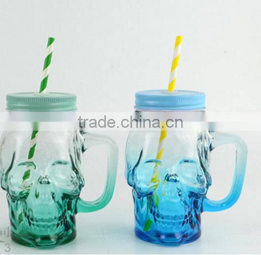 160z Yellow Skull Glass Mason Jar
