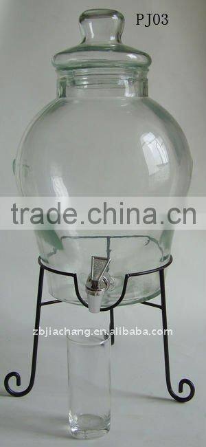 large glass wine jar with metal rack PJ03