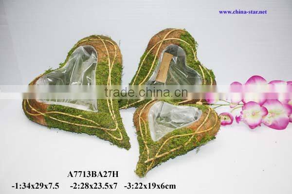moss cemetary flower basket with heart shaped