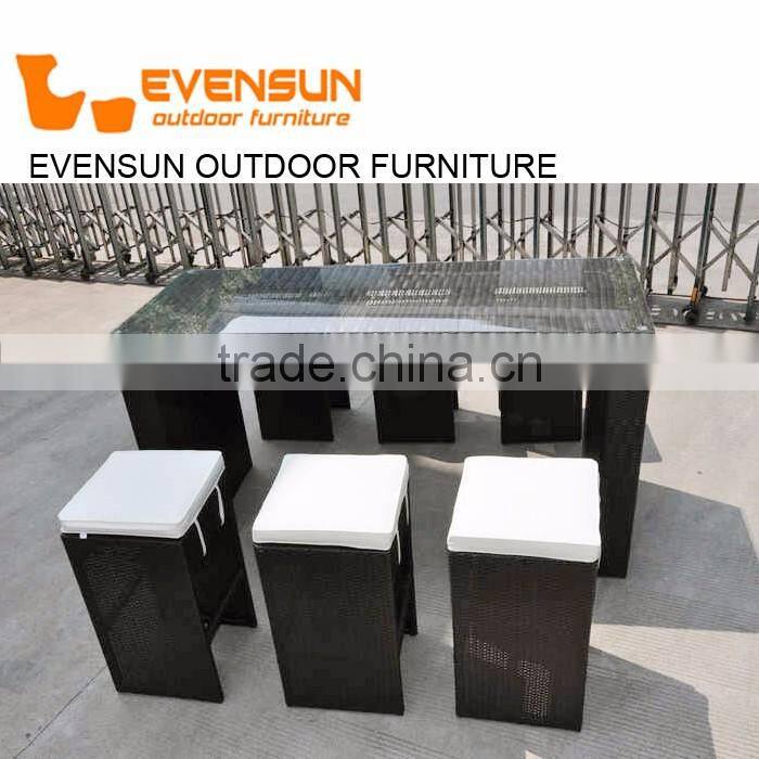China EVENSUN rattan outdoor wicker long bar table outdoor bar stool