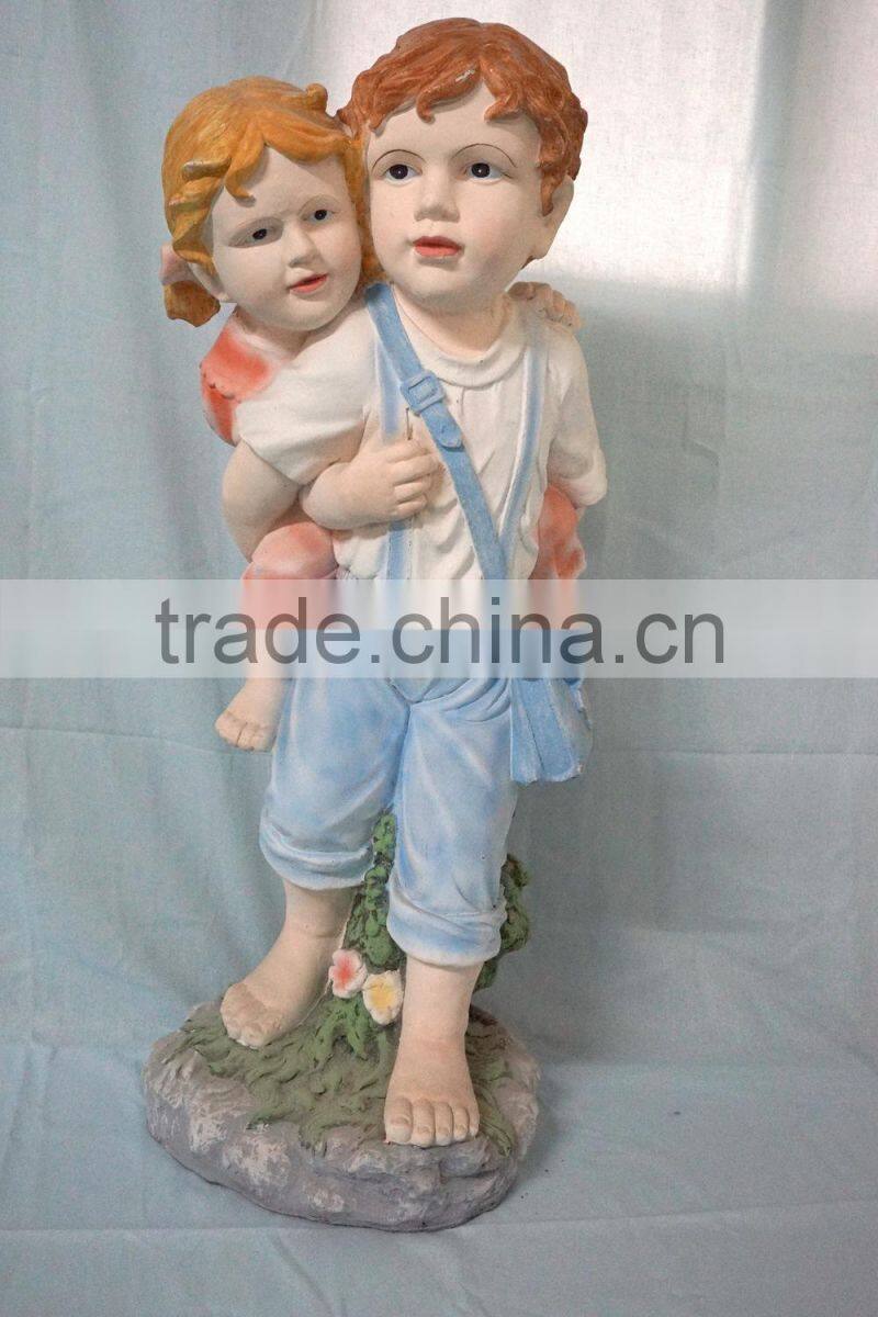 Garden decor reading boy and girl fiberglass statue