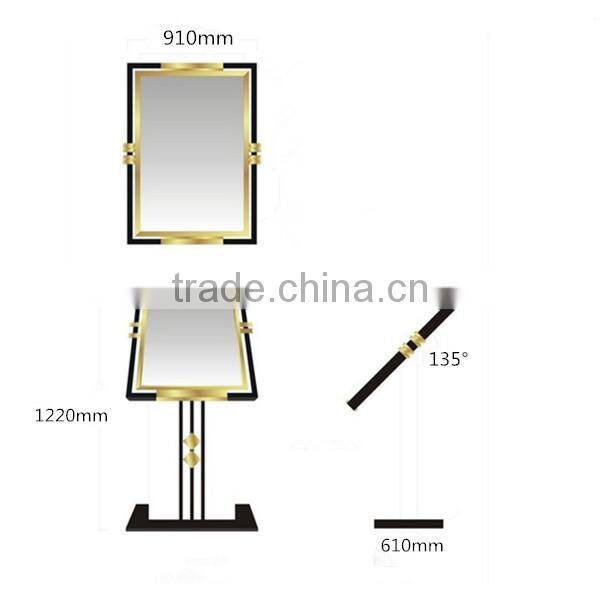 Deluxe golden frame hotel sign stand/ outdoor fashionable iron foot at pavement sign stand/ advertising poster stands P-17