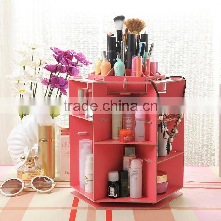360 degree rotating cosmetic box desktop wooden storage box DIY cosmetic storage box