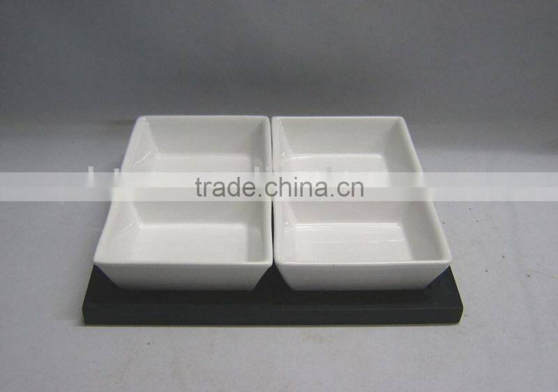 Square shaped 4plates white ceramic serving tray