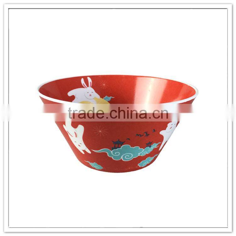 Modern kitchen daily use red rabbits print large melamine plastic popcorn bowl, promotional bowl manufacturer
