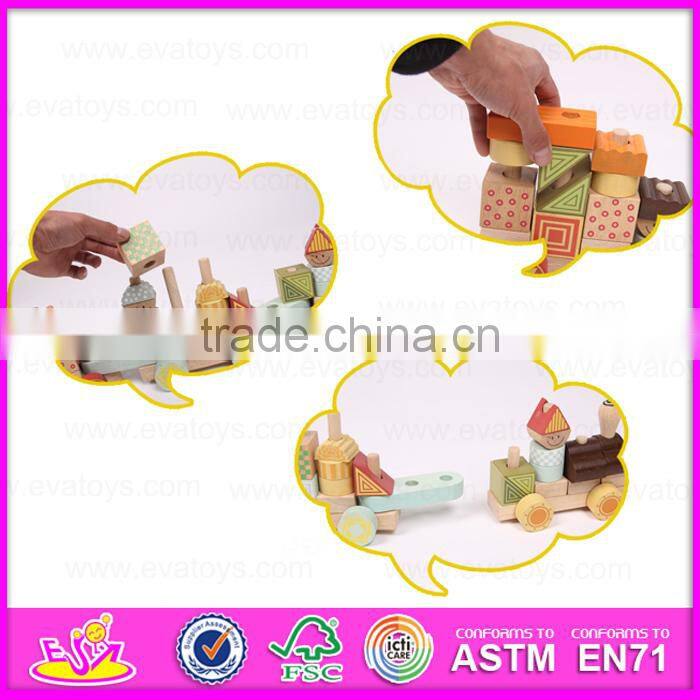 New intelligence Promotional Children Wooden Pull Blocks Train Toy W05C017