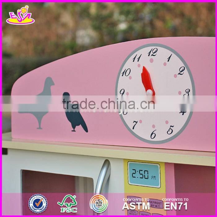 2017 New design kids pretend play pink wooden kitchen toy W10C238