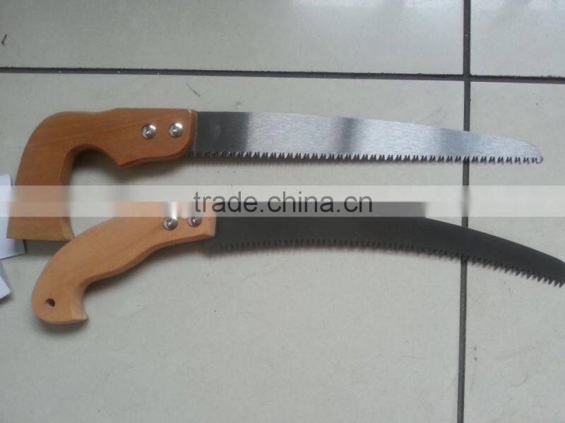 curved pruning saw with wooden handle