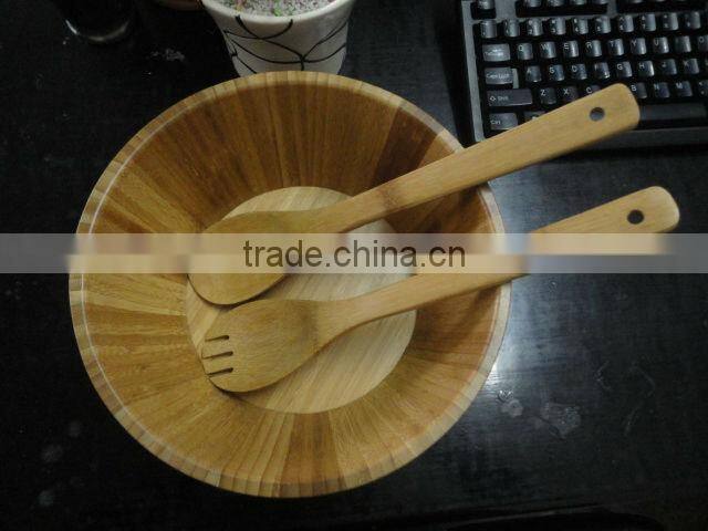 2016 Eco-friendly natural bamboo round salad bowl with scoop