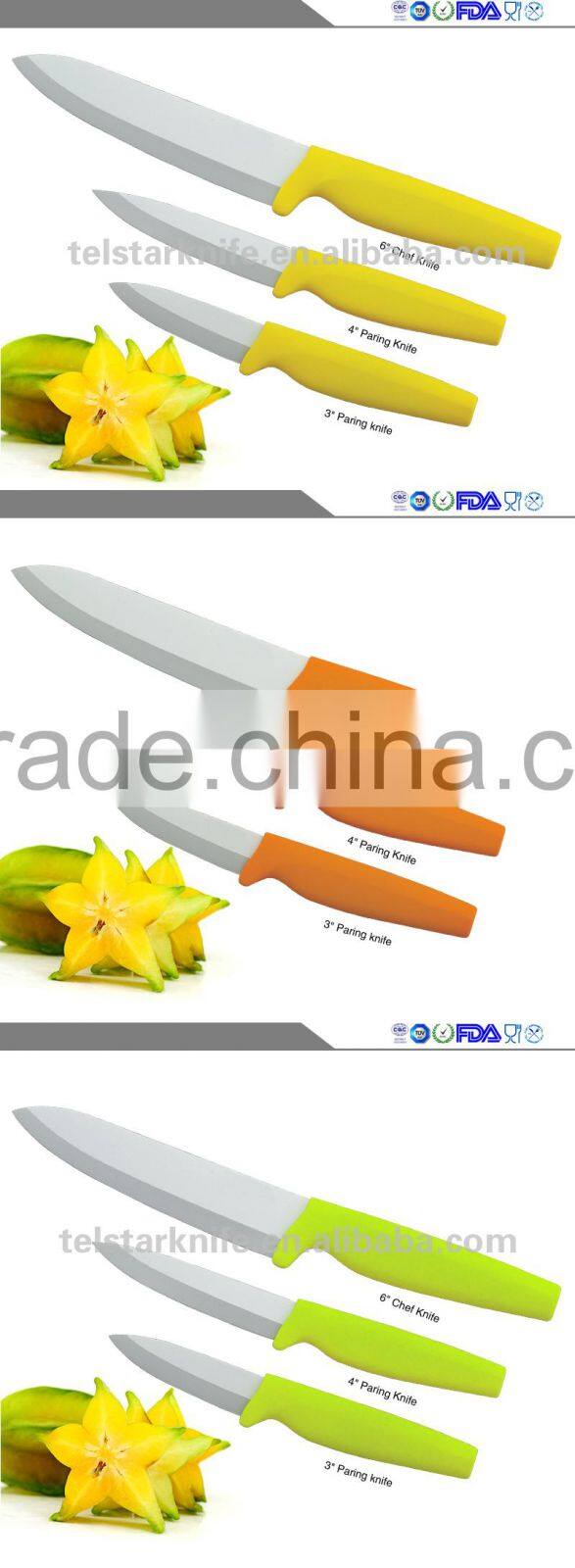 ABS handle optional color ceramic knife set, 3, 4, 5 "green ceramic knife three-piece suit