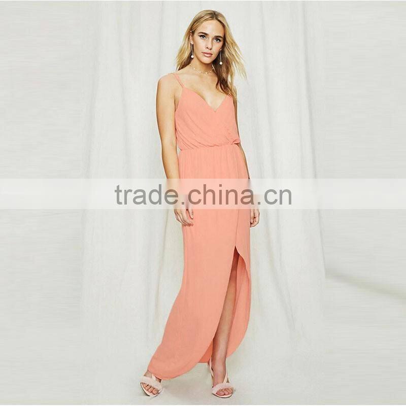 2017 Summer Surplice Neckline Sexy Chiffon Maxi Dress For Ladies HSd9011