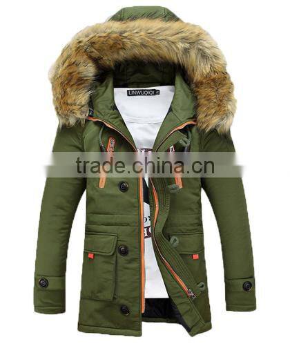 Custom warm fur-collar windproof jacket unisex parka cotton padded men winter jacket