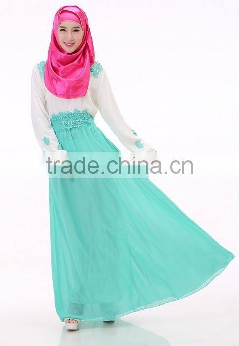 beautiful fashion lace long sleeve chiffon ladies muslim dress