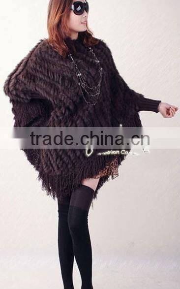 CX-B-37A Fashion Custom Women Sweater Large Rabbit Fur Cape Poncho Shawl