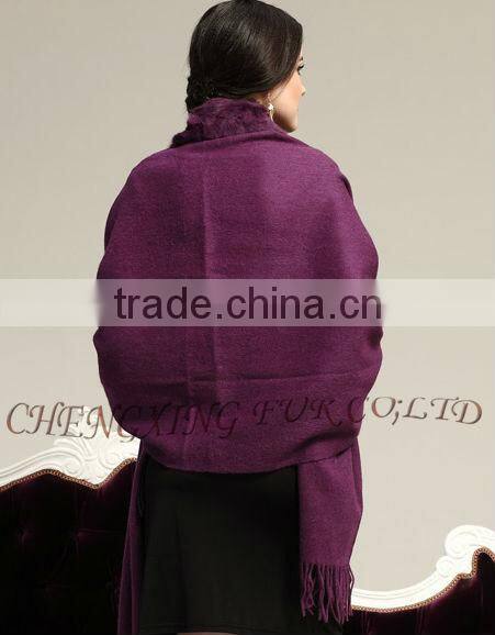 CX-B-P-28B Fashion Pashmina Shawls 100% Wool Real Rabbit Fur Pashmina Scarf