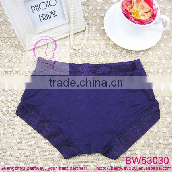 Ladies sexy high cut panties bamboo fabric solid color knicker panties with floral side