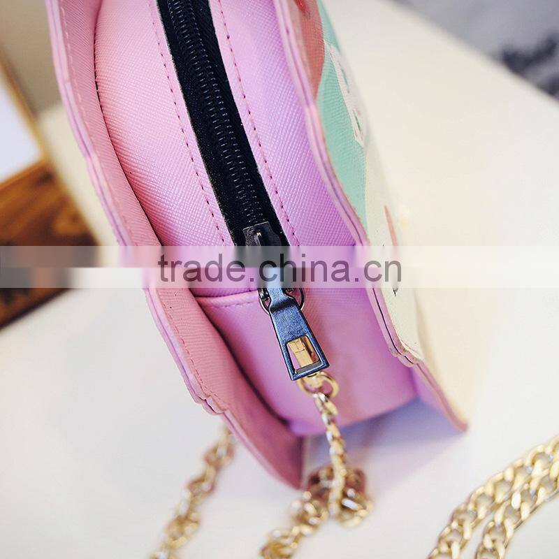 Bright shining&healthy pu material kids purse with zipper ice cream shape girl