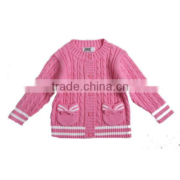 Two pockets girls cable knit pattern open chest cardigan sweater