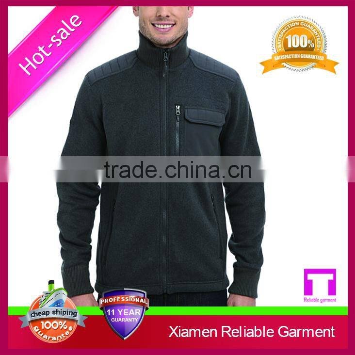 2015 zip style winter soft sweater knit fleece fabric jackets for men sport wear