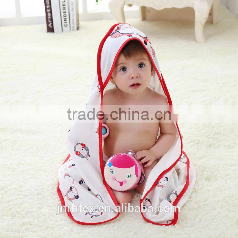 Trade assurance screen printing combed cotton soft hooded baby swaddle blanket