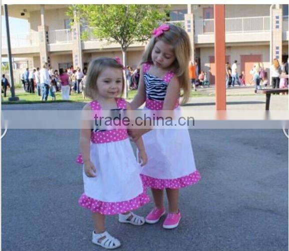 baby dress cutting Zebra with pink &white polka dots white with ruffle,sleeveless baby girl summer dress
