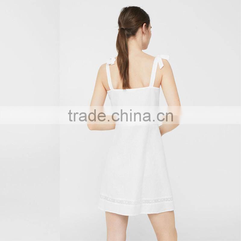 2017 hot style women off shoulder sexy short Square neckline bow linen dress