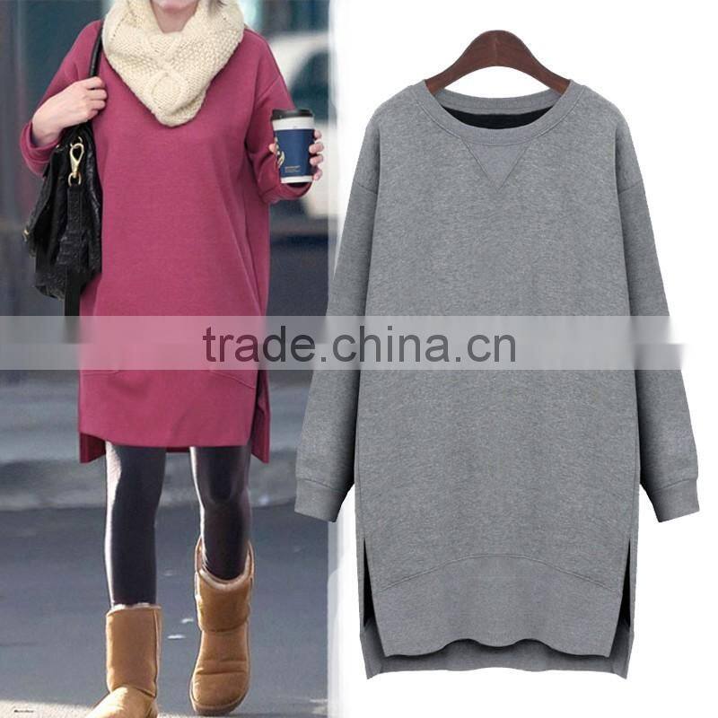 cheap customized side split thick fleece longline/elongated sweatshirts dress hoodies LH5867