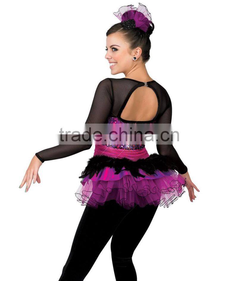 New arrival tap and jazz costumes- sequin leotard black long pants costumes with short skirts