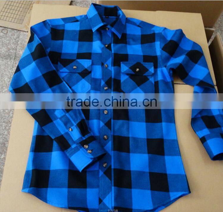 100% cotton royal blue big plaid flannel shirt