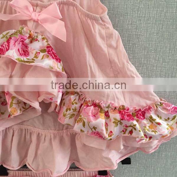 Boutique Wholesale Kids Clothes Adorable Knit Cotton Newborn Baby Girls Swing Top Bloomer Two Pieces Sets with Ruffles IM-SS010