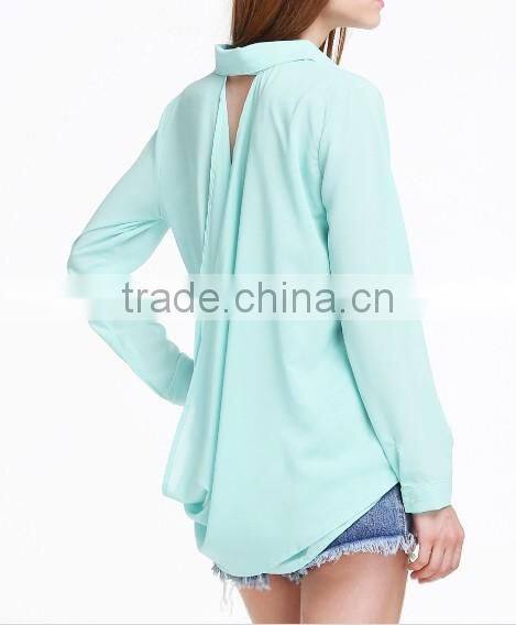 OEM ladies chiffon long sleeve blouse latest fashion design