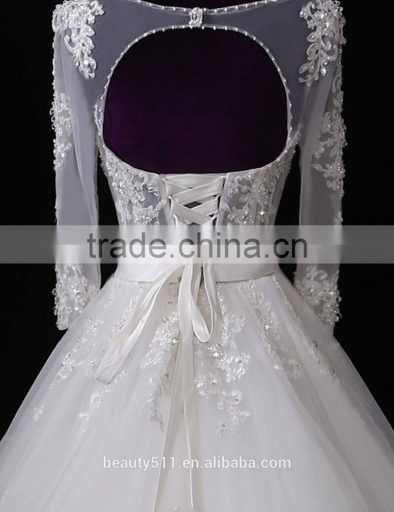 2017 Hot Sale Bridal Wedding Dress V-neck long sleeves Beaded Sweetheart Nackline Mermaid Lace wedding dress F12802