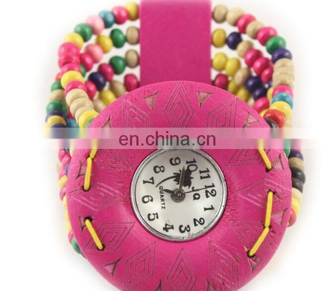 high quality ladies bracelet vintage weaved wrist watch of charm wooden beads band quartz Tourist attractions wooden watch