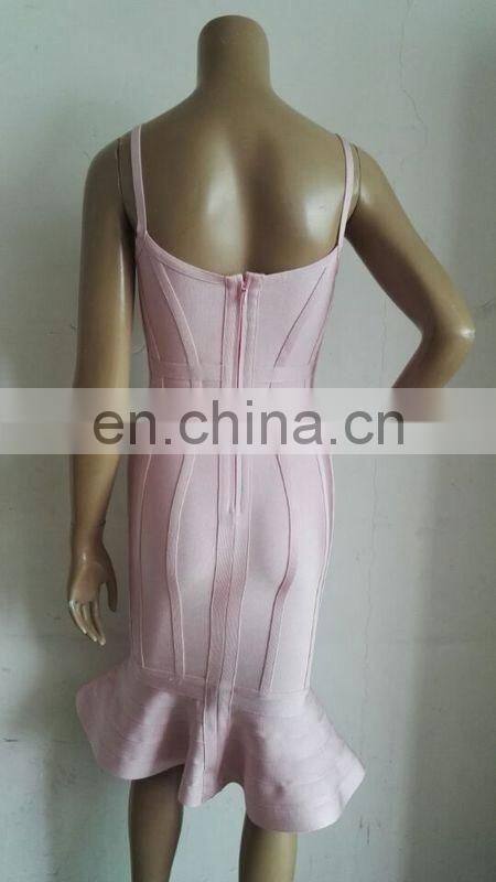 Women dresses summer pink spaghetti strap mermaid midi sexy bandage dresses