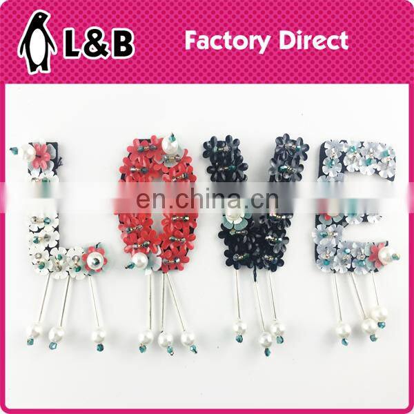 top fashion Sew on 3D Sequin beads logo letter patches