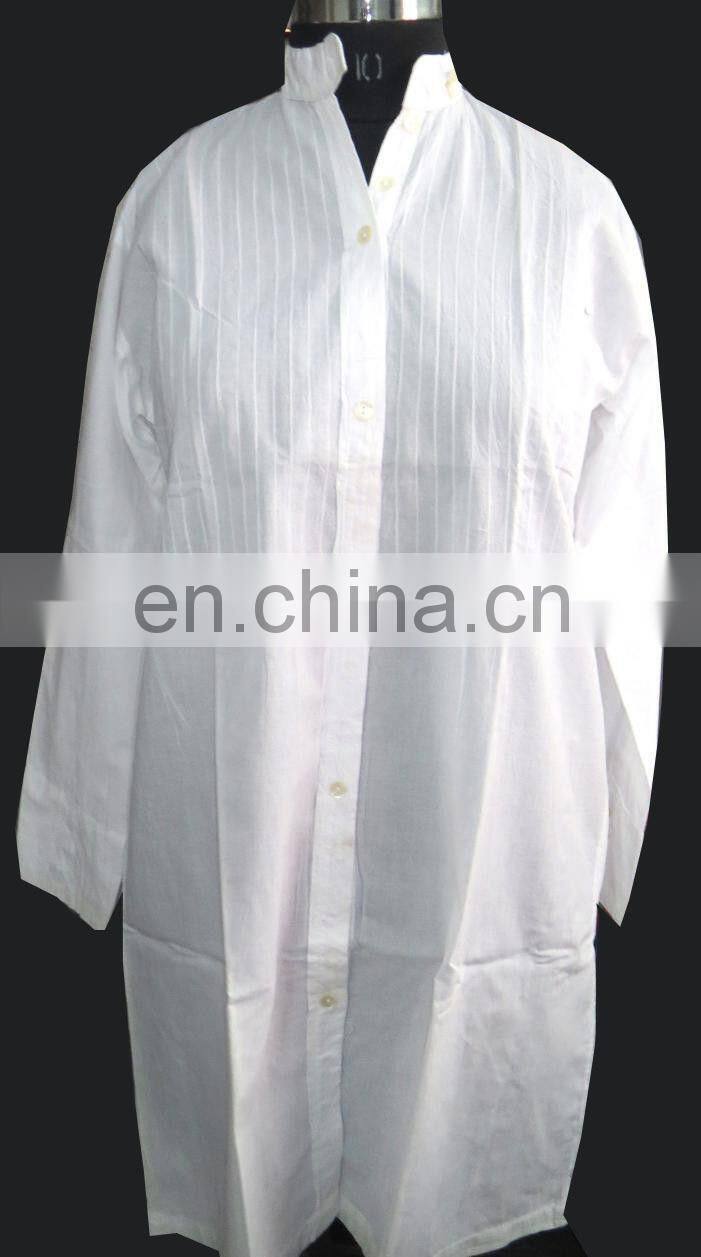 Indian Handmade Cotton White Kurti Long Tunic Top Blouse Shirt From India