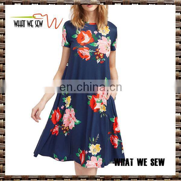 custom summer fashionable flower print dress by best manufacturers in china