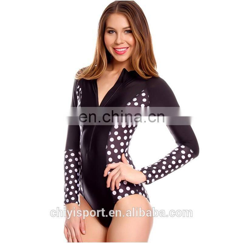 sun-protective rash guard printed v-neck long sleeves one-piece rashguard