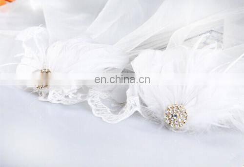 Newest Design! High Quality Bridal Feather Headpiece Crystal Wedding Head Decoration And Mid-length Veil With Lace For Women