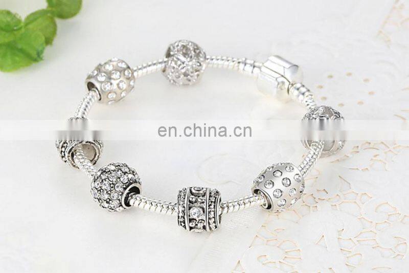 Women Bracelet Silver Color Crystal Bead Charm Bracelet For Women Jewelry