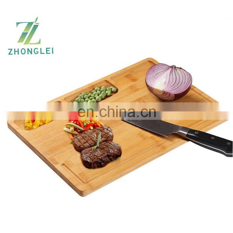 Organic Bamboo Cutting Board, with 3 Built-in Compartments and Juice Grooves, Chopping Board for Meats Bread Fruits