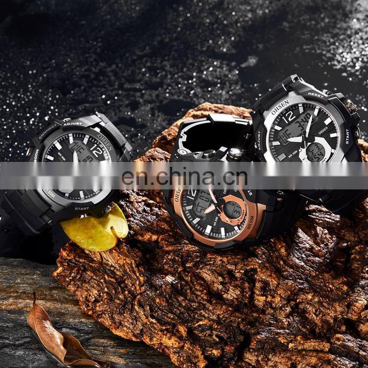 OHSEN AD1901 Men Fashion Multi-function Calendar Date Digital Quartz Watch Silicone Strap Male Sports Hands Watches