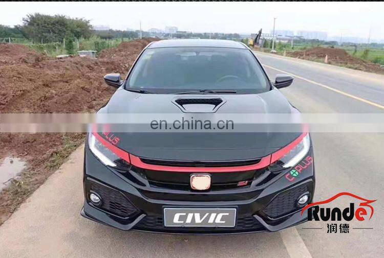 Runde PP Material Body Kit With Front Rear Bumper Grille Side Skirt Spoiler For 2016-2019 Honda Civic 10th Generation Bodykit