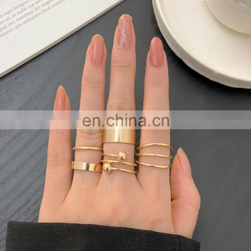 6Pcs/set Punk Finger Rings Minimalist Smooth Gold/black Geometric Metal Rings for Women Girls Party Jewelry Bijoux Femme